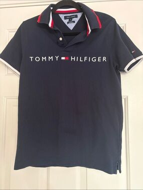 Tommy Hilfiger Navy Polo with Red & White Accents, Medium slim fit